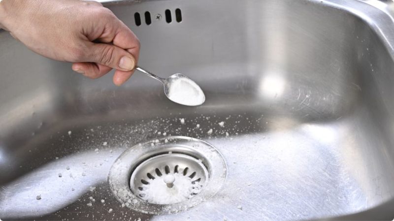 Làm sạch bồn rửa chén bằng baking soda