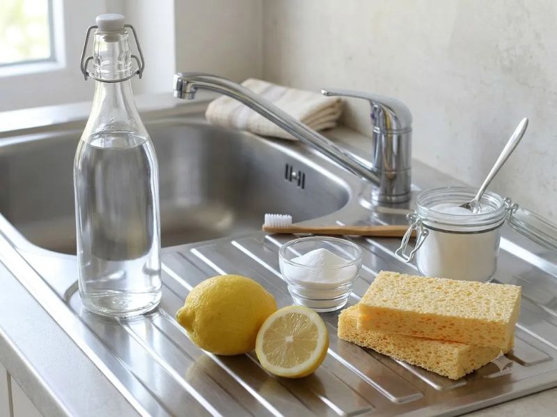 Kết hợp muối, chanh và giấm để làm sạch bồn rửa bát