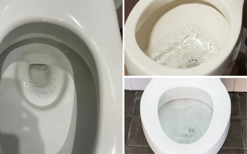Nhận biết bồn cầu sủi bồn cầu phát ra tiếng kêu ọc ọc và nổi bọt khí khi xả