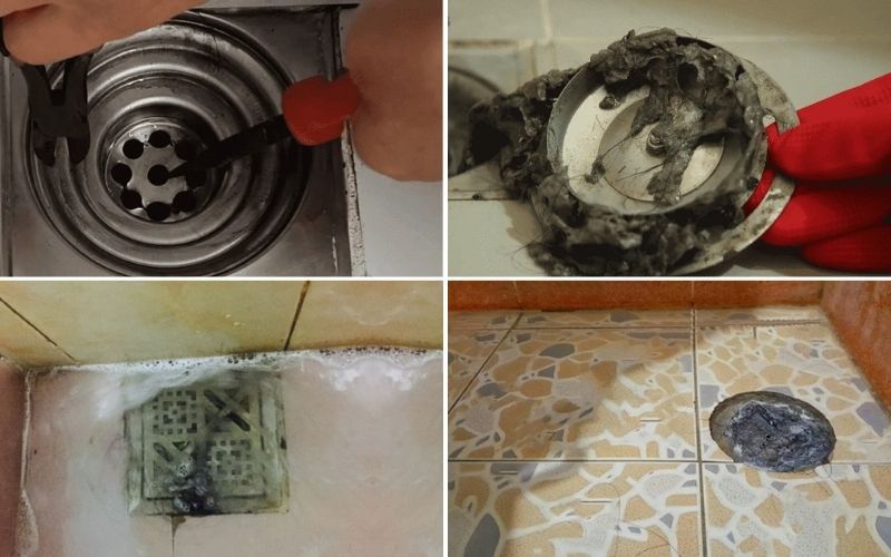 Ống thoát nước nhà tắm bị tắc do tóc và xà phòng tích tụ lâu ngày