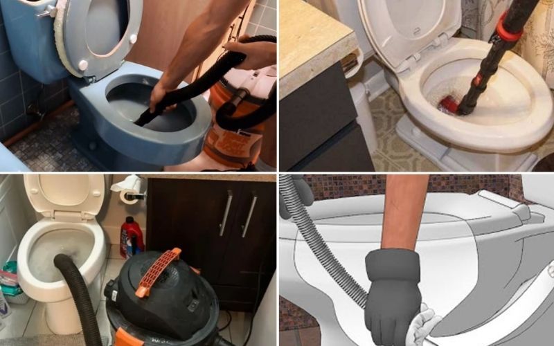 Thao tác sử sụng máy hút bụi thông bồn cầu bị nghẹt