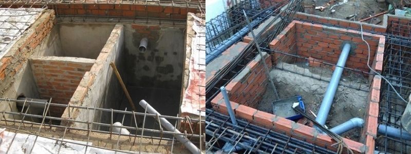 Thi công đáy hầm tự hoại 3 ngăn đan thép theo bản vẽ
