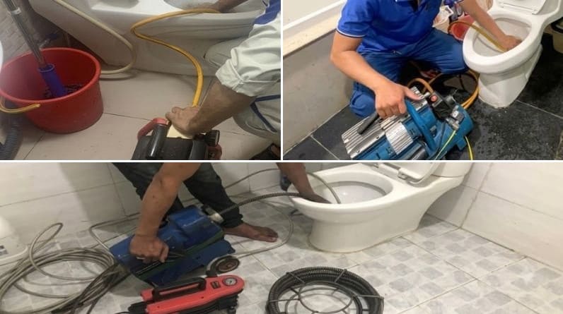 3 Cách thông bồn cầu bằng muối chuẩn tỷ lệ và an toàn từ thợ 4 Thợ kỹ thuật của Vệ Sinh Môi Trường Khánh Hòa sử dụng máy thông tắc lò xo công nghiệp