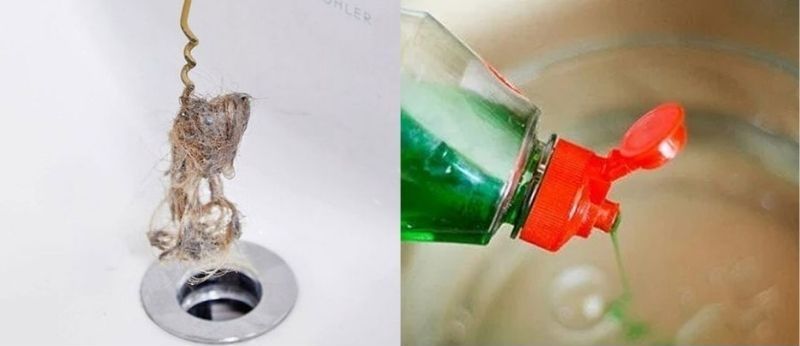 Xử lý cống thoát nước bị trào ngược bằng nước rửa chén và móc quần áo