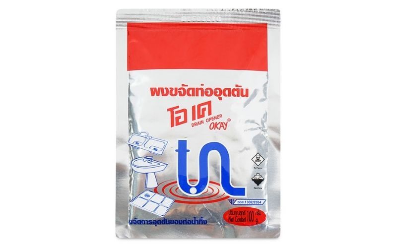 Bột thông cống Okay | Cách dùng chuẩn và nhận biết thật giả 1 Hình ảnh gói bột thông cống Okay Thái Lan chính hãng 100g chuyên dùng để phân hủy rác mùn hữu cơ