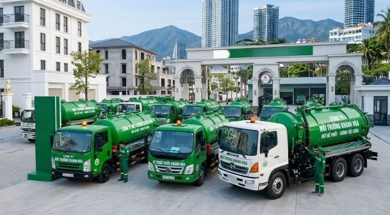 Sự thật bột thông cống Amiphot: Men vi sinh hay hóa chất? 8 Xe hút chân không và máy lò xo kép của Môi Trường Khánh Hòa trực chiến 24/7
