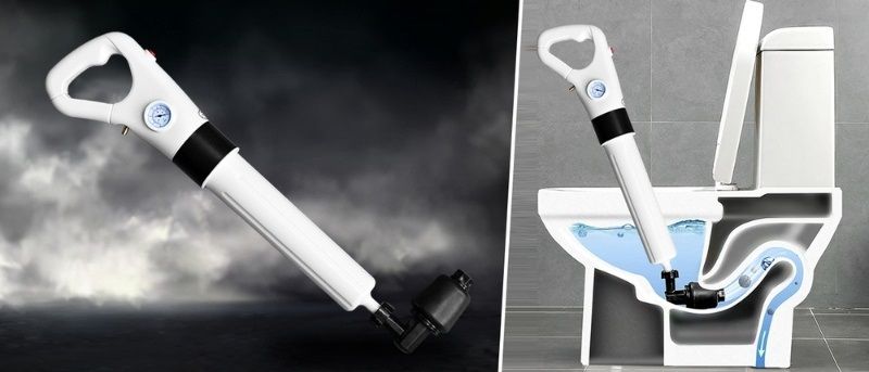 Dụng cụ thông tắc bồn cầu bằng khí nén Pro55 trang bị khớp xoay 360 độ linh hoạt.