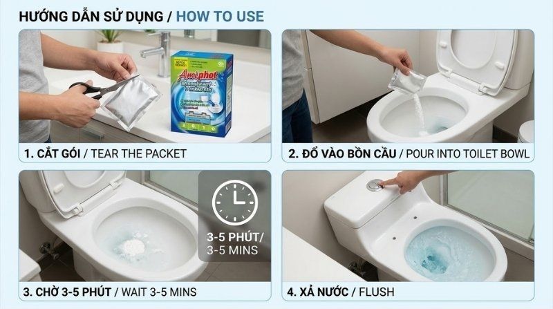 Sự thật bột thông cống Amiphot: Men vi sinh hay hóa chất? 9 Hướng dẫn chi tiết cách xử lý sự cố tắc nghẽn bồn cầu bằng bột thông cống Amiphot 220g