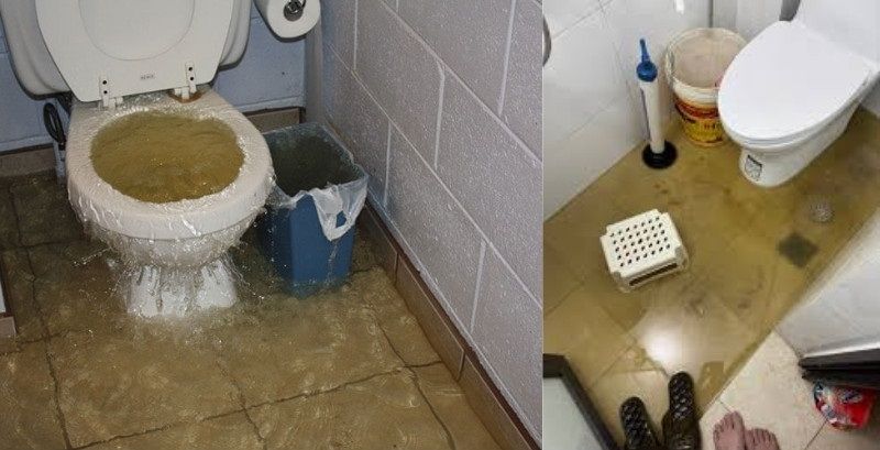 Bồn cầu tắc nặng trào ngược nước không thể xử lý bằng viên sủi