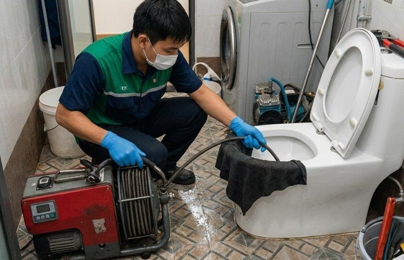 6 Bột thông bồn cầu cực mạnh & Bí quyết xử lý tắc tại nhà 13 Thợ của Môi Trường Khánh Hòa dùng máy lò xo thông bồn cầu nghẹt tại Nha Trang không đục phá.